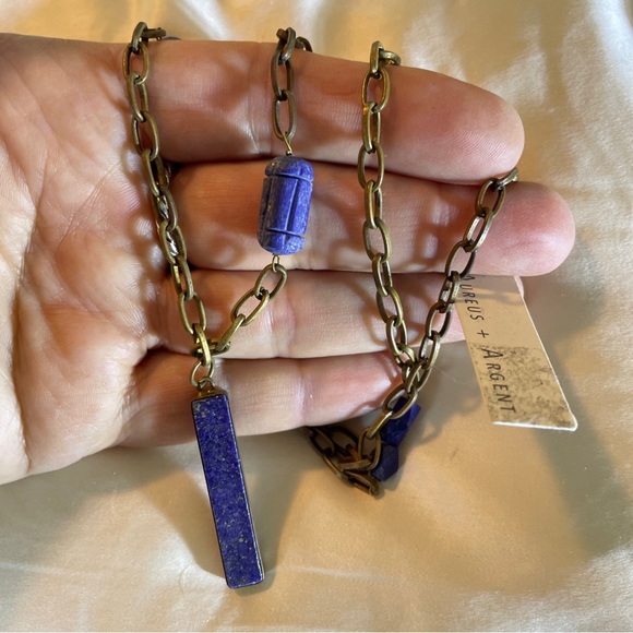 AUREUS + ARGENT Necklace Lapis PURPLE Blue  Stone Raw Brass Banana Republic NWT - Picture 14 of 16